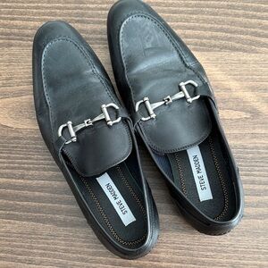 Steve Madden Black Leather Slip-On Bit Loafers with Silver Hardware
